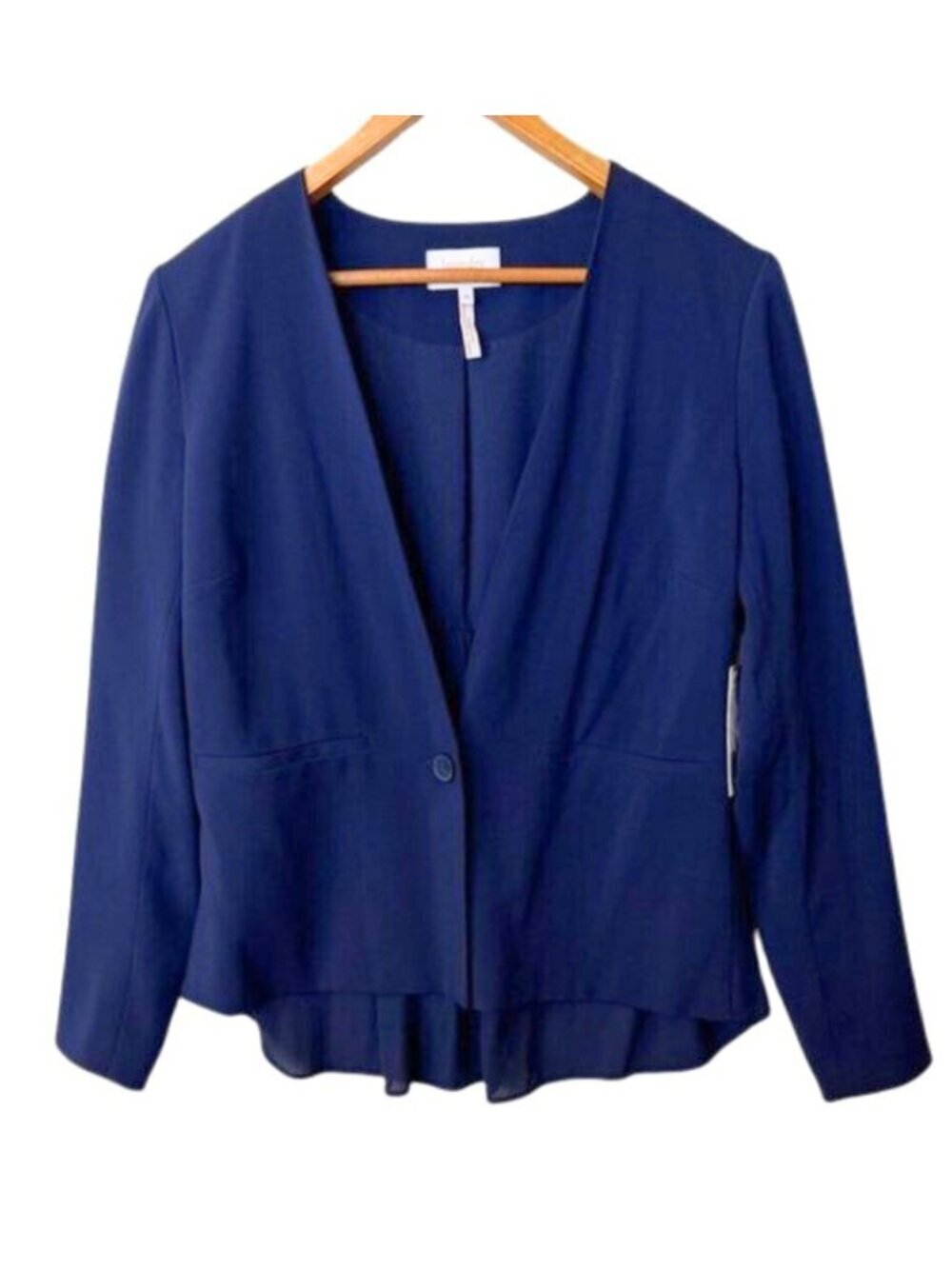 Laundry Shelli Segal Navy Peplum High Low Blazer Size 10 NWT Sheer Back Pockets